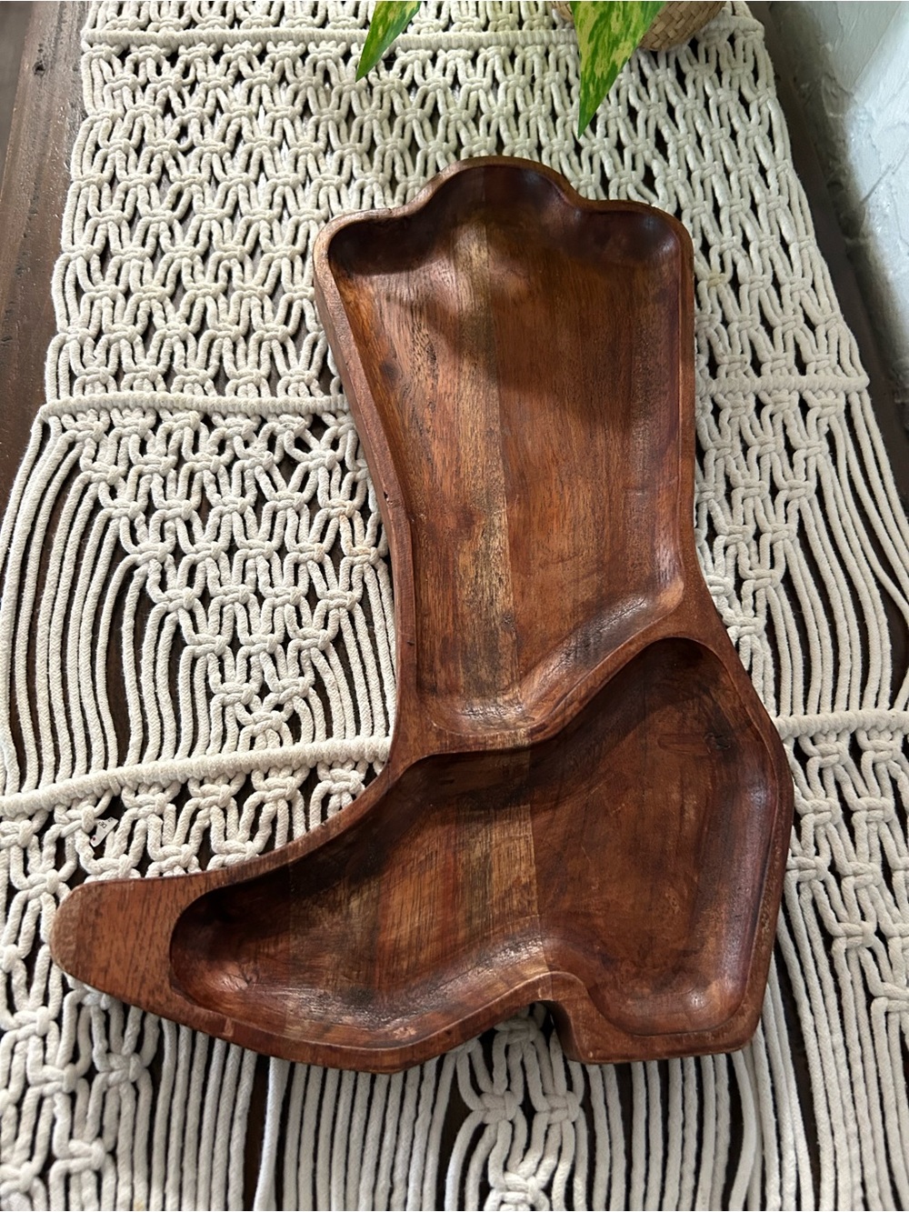 Dolly parton Handcrafted Brown Wood Boot-Shaped Serving Tray